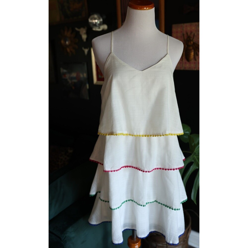Andrée by Unit White Tiered Beachy Boho NWT Midi Dress Colorful Tassels Size M